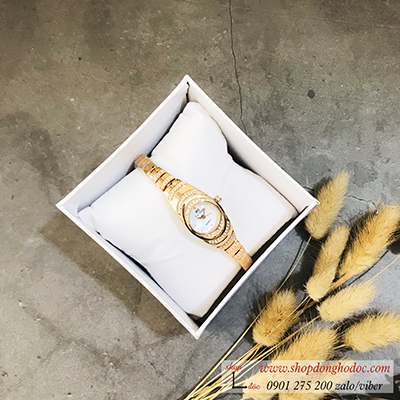 Đồng hồ nữ BS Bee Sister dây kim loại mặt tròn nhỏ đính đá màu vàng hồng ĐHĐ17801