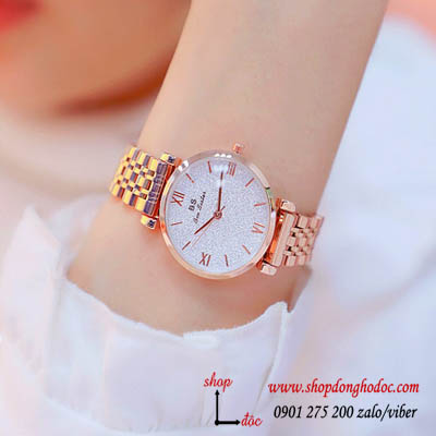 Đồng hồ nữ BS Bee Sister dây kim loại mặt tròn vàng hồng ĐHĐ17201