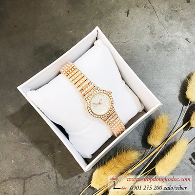 Đồng hồ nữ BS Bee Sister dây kim loại mặt tròn nhỏ đính đá vàng hồng ĐHĐ10901