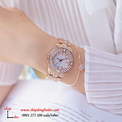 Đồng hồ nữ BS Bee Sister dây kim loại vàng hồng mặt tròn đính đá sành điệu ĐHĐ10701