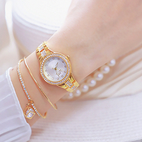 Đồng hồ nữ BS Bee Sisiter dây kim loại vàng mặt tròn đính đá sang chảnh ĐHĐ29001