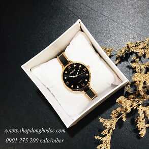 Đồng hồ nữ dây đá ceramic mặt tròn đen thanh lịch Olves ĐHĐ23403