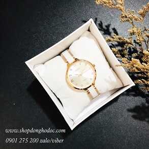 Đồng hồ nữ dây đá ceramic trắng mặt tròn bạc sang chảnh Olves ĐHĐ23401