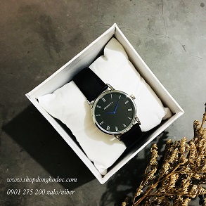 Đồng hồ nữ dây da đen mặt tròn đen hiện đại Rebirth ĐHĐ21004