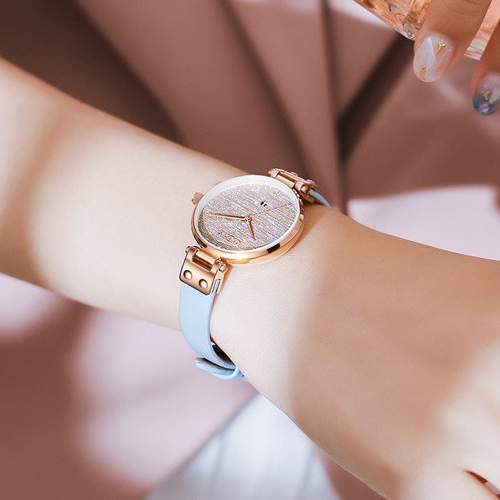 Đồng hồ nữ dây da mặt tròn xanh pastel thời trang ĐHĐ20402