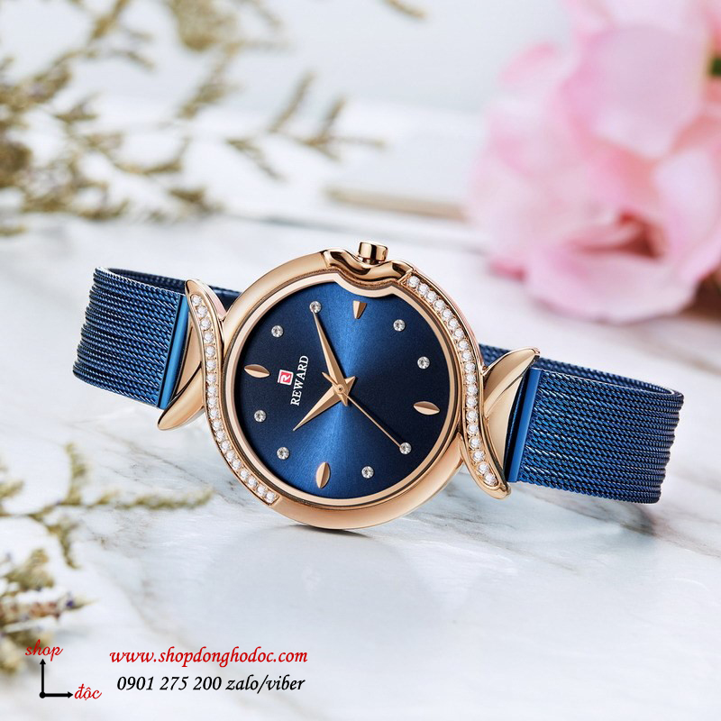 Đồng hồ nữ dây kim loại lưới mặt tròn xanh dương sành điệu Reward ĐHĐ17502
