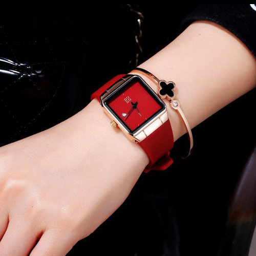 Đồng hồ nữ dây Silicon mặt vuông đỏ quyến rũ Guou  ĐHĐ23301