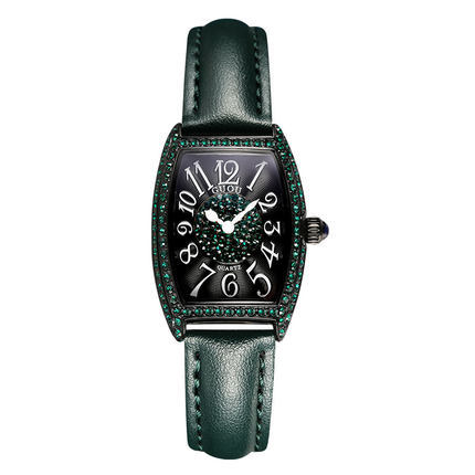 Đồng hồ nữ Guou dây da mặt chữ nhật xanh lục sành điệu ĐHĐ12912