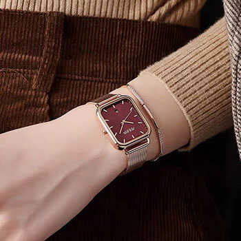 Đồng hồ nữ Julius JA 1297 dây kim loại mặt chữ nhật trắng đỏ đô quyến rũ ĐHĐ37302