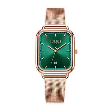 Đồng hồ nữ Julius JA 1297 dây kim loại mặt chữ nhật xanh lục sành điệu ĐHĐ37303