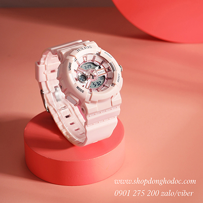 Đồng hồ nữ Julius JA 1276D dây Silicon mặt tròn hồng pastel thời thượng Hàn Quốc ĐHĐ28502