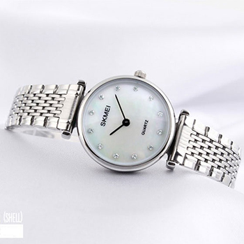 Đồng hồ nữ Skmei dây kim loại bạc mặt tròn khảm trai đẹp ĐHĐ26301