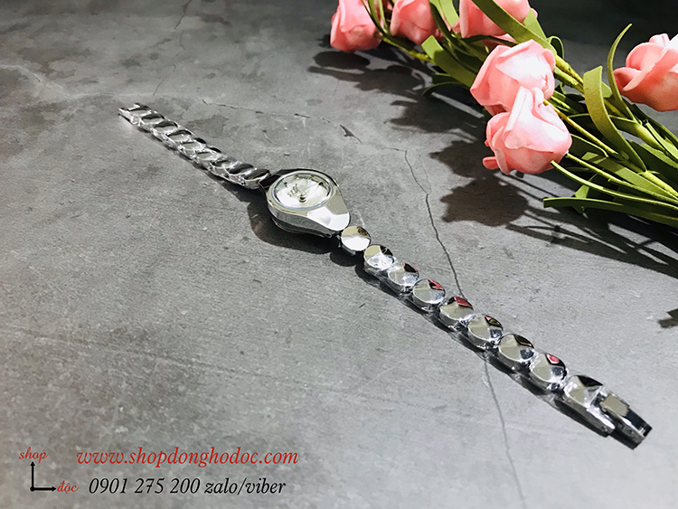 Đồng hồ nữ dây kim loại mặt tròn size nhỏ bạc sang chảnh ĐHĐ19804