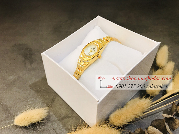 Đồng hồ nữ BS Bee Sister dây kim loại mặt tròn nhỏ đính đá màu vàng ĐHĐ17803