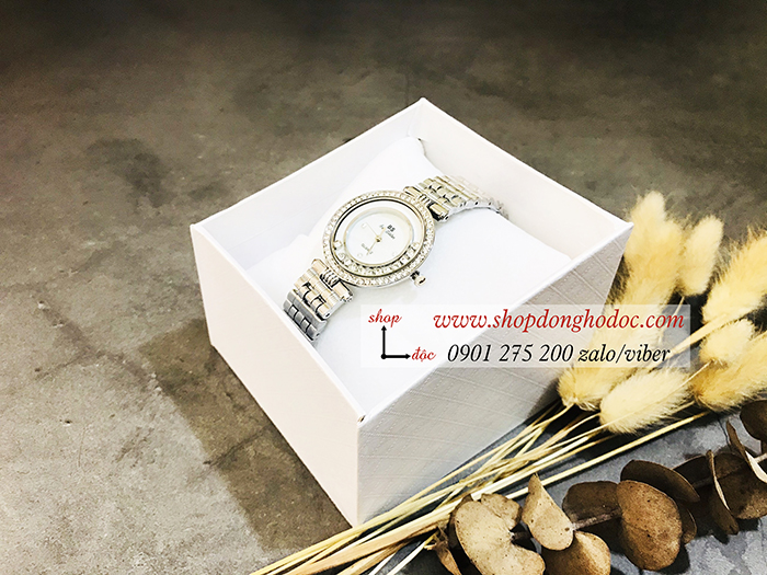 Đồng hồ nữ BS Bee Sister dây kim loại mặt tròn đính đá bạc sang trọng ĐHĐ17901