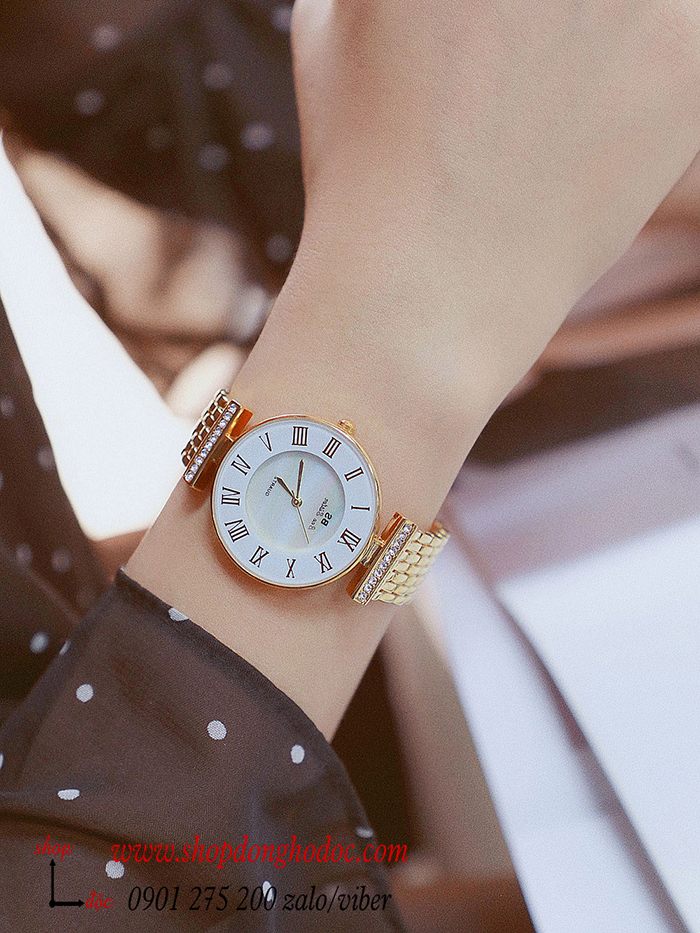 Đồng hồ nữ Bee Sisiter dây kim loại vàng mặt tròn trắng sang trọng ĐHĐ29102