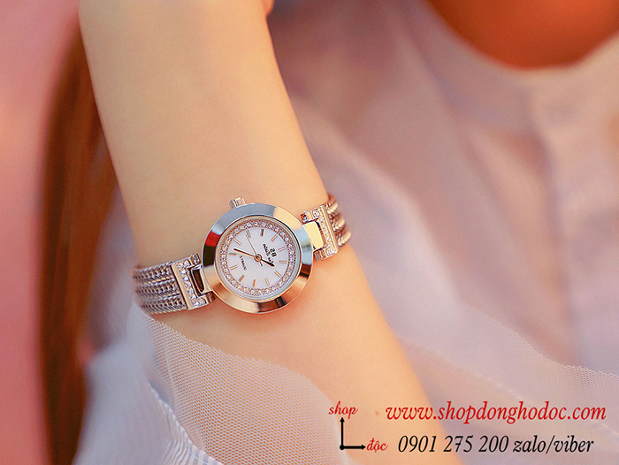 Đồng hồ nữ Bee Sisiter dây kim loại bạc mặt tròn trắng sang trọng ĐHĐ29502