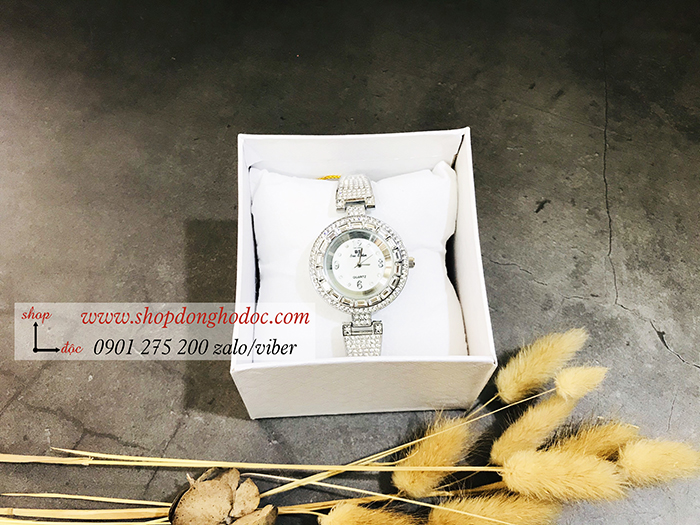 Đồng hồ nữ BS Bee Sister dây kim loại mặt tròn đính đá bạc ĐHĐ10602