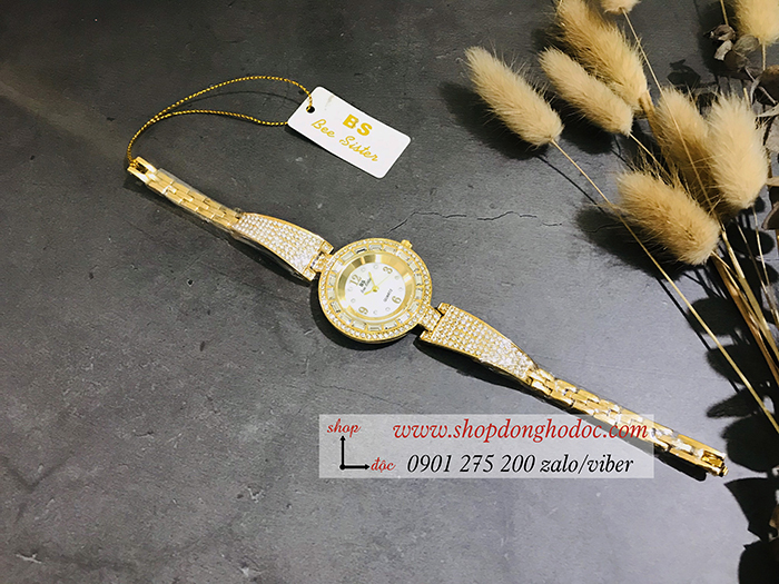 Đồng hồ nữ BS Bee Sister dây kim loại mặt tròn đính đá vàng ĐHĐ10601