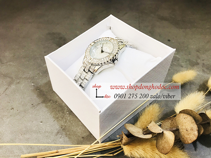 Đồng hồ nữ BS Bee Sister dây kim loại bạc mặt tròn đính đá thời thượng ĐHĐ10702