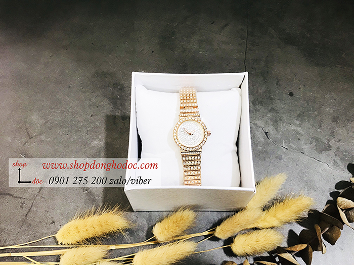 Đồng hồ nữ BS Bee Sister dây kim loại mặt tròn nhỏ đính đá vàng hồng ĐHĐ10901