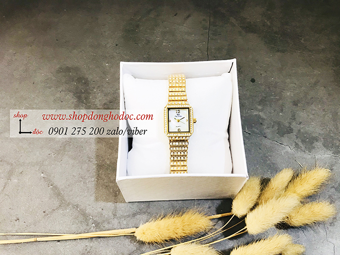 Đồng hồ nữ BS Bee Sister dây kim loại mặt vuông đính đá vàng ĐHĐ17001