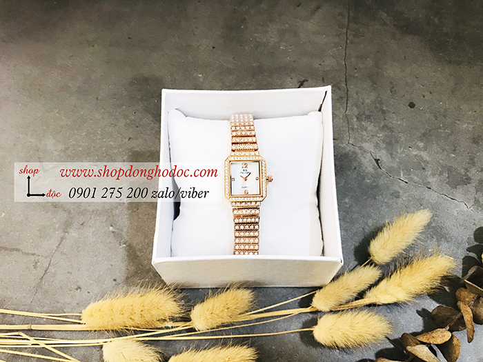 Đồng hồ nữ BS Bee Sister dây kim loại mặt vuông đính đá vàng hồng ĐHĐ17003