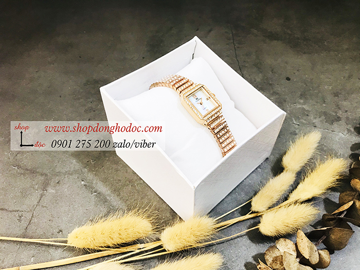 Đồng hồ nữ BS Bee Sister dây kim loại mặt vuông đính đá vàng hồng ĐHĐ17003