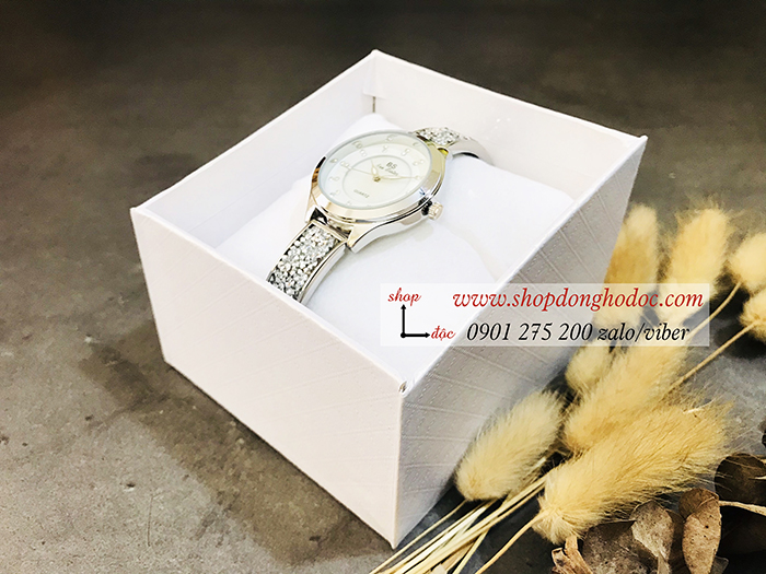 Đồng hồ nữ BS Bee Sister dây kim loại mặt tròn đính đá bạc ĐHĐ18001