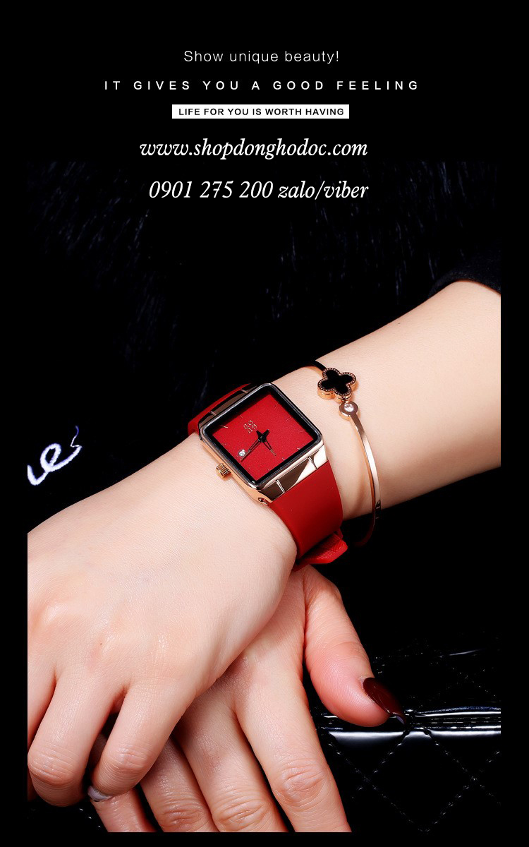 Đồng hồ nữ dây Silicon mặt vuông đỏ quyến rũ Guou  ĐHĐ23301