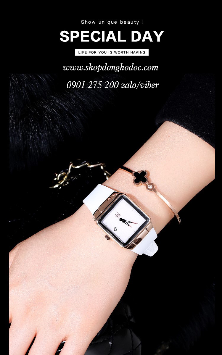Đồng hồ nữ dây Silicon mặt vuông trắng sang chảnh Guou ĐHĐ23304