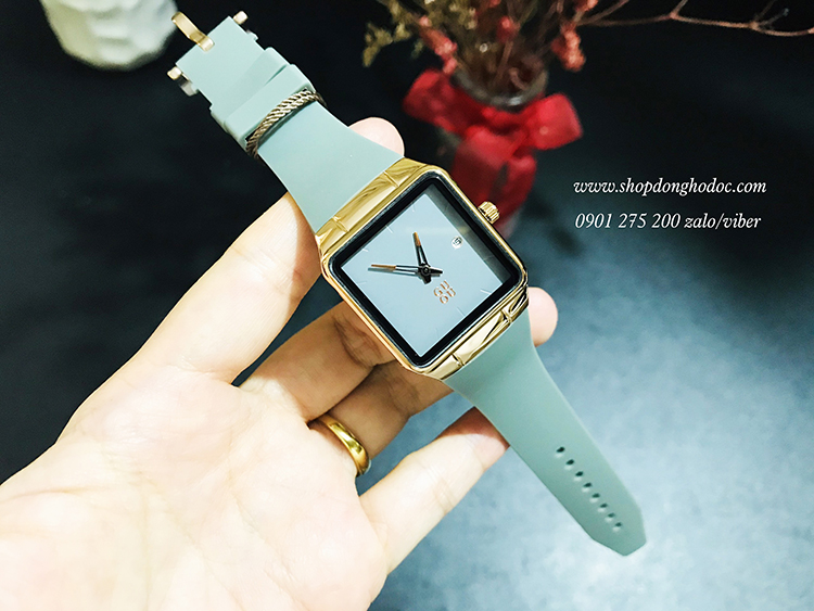 Đồng hồ nữ dây Silicon mặt vuông xám thời thượng Guou ĐHĐ23302