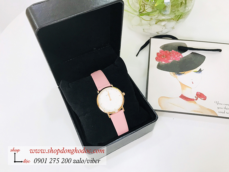 Đồng hồ Guou nữ dây da mặt tròn hồng pastel ngọt lịm ĐHĐ31304