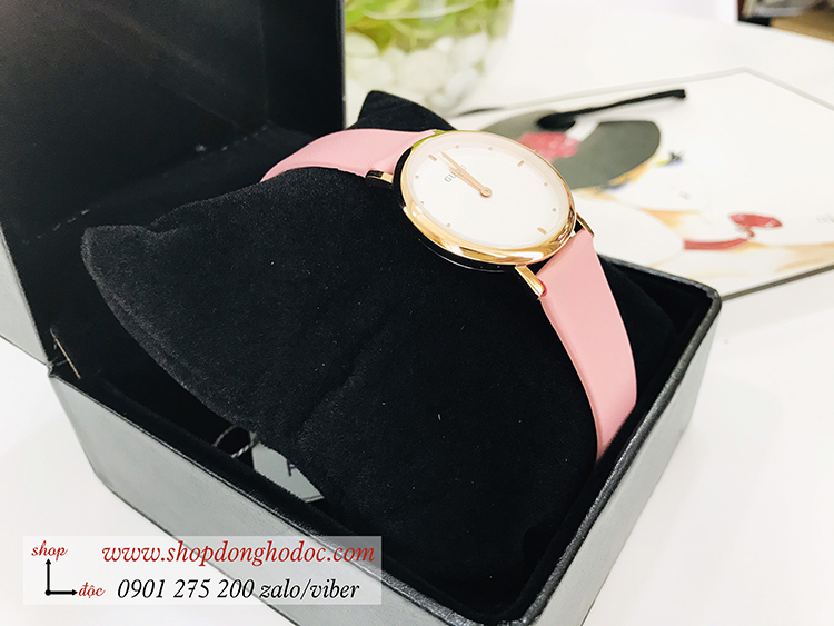Đồng hồ Guou nữ dây da mặt tròn hồng pastel ngọt lịm ĐHĐ31304
