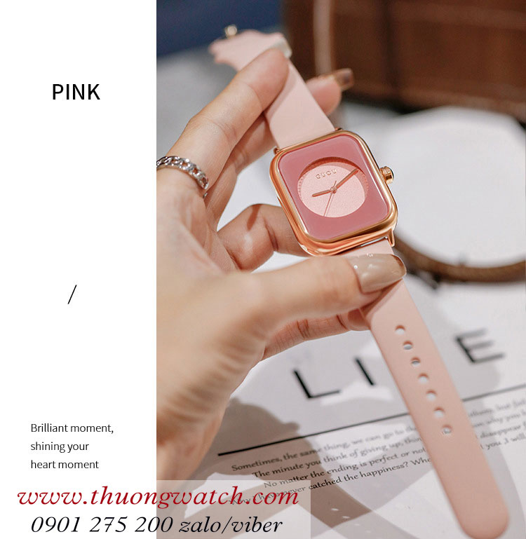 Đồng hồ Guou 8162 nữ dây silicon hồng mặt chữ nhật hồng pastel ngọt ngào ĐHĐ38504