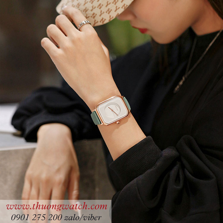 ​Đồng hồ Guou 8162 nữ dây silicon xanh mặt chữ nhật trắng thời trang ĐHĐ38506