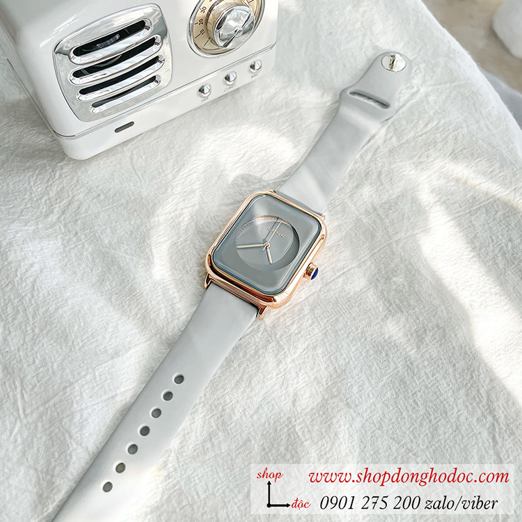 Đồng hồ Guou nữ dây silicon xám mặt chữ nhật xám thời thượng ĐHĐ38507