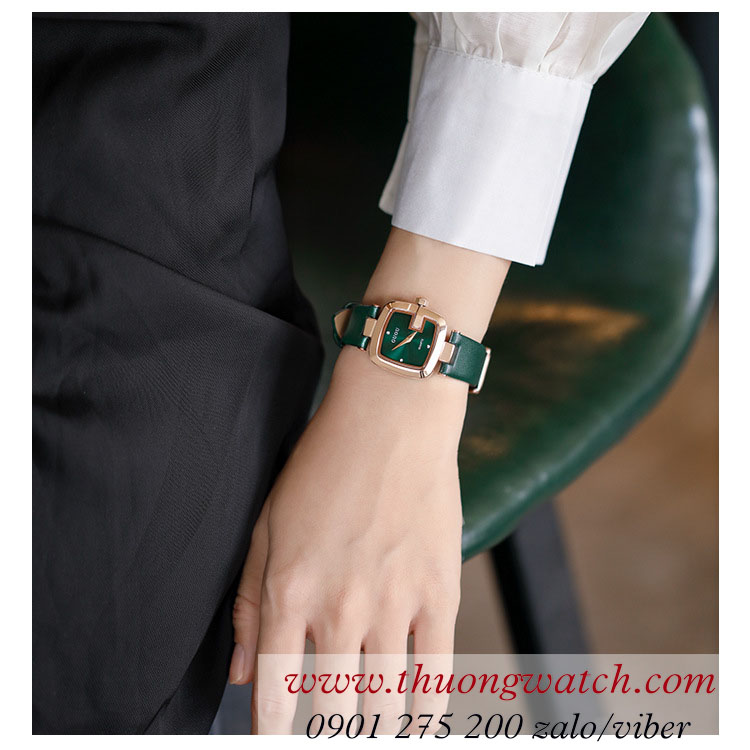Đồng hồ nữ Guou dây da mặt vuông size nhỏ xanh lục ĐHĐ39805