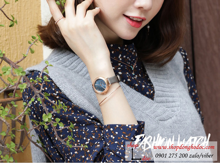 Đồng hồ nữ Hàn Quốc Julius JA 1036E dây da mặt tròn đính đá xám thời trang ĐHĐ30602