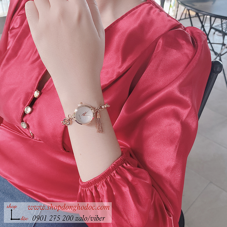 Đồng hồ Julius nữ Hàn Quốc JA 1059B dây kim loại vàng mặt tròn trắng size nhỏ kiểu lắc tay ĐHĐ32504