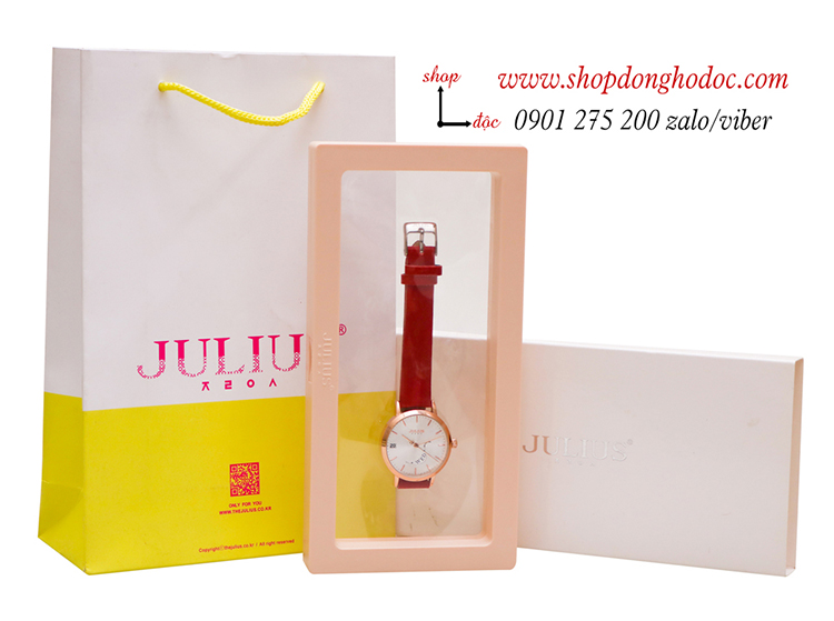 Đồng hồ nữ Julius Hàn Quốc JA 1076B dây da mặt tròn có lịch đỏ quyến rũ ĐHĐ34203
