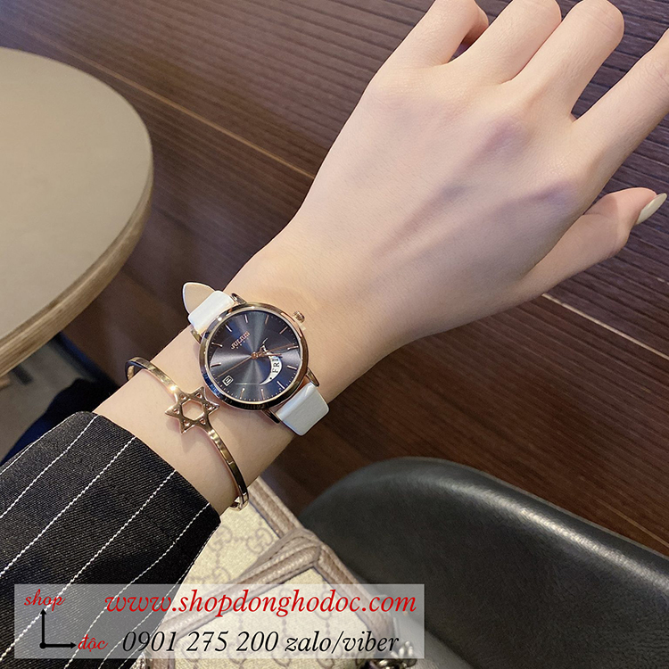 Đồng hồ nữ Julius Hàn Quốc JA 1076D dây da mặt tròn có lịch trắng xanh sành điệu ĐHĐ34202