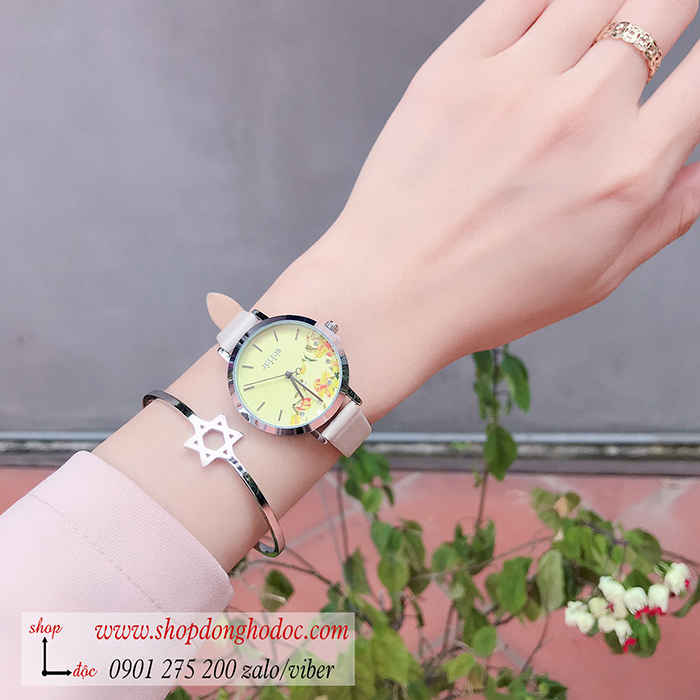 Đồng hồ nữ Hàn Quốc Julius JA 1089A dây da mặt tròn kem hoa độc đáo ĐHĐ30501