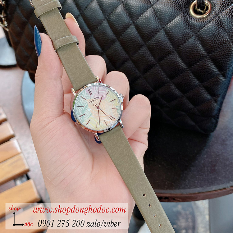 Đồng hồ nữ Julius Hàn Quốc JA 1090C dây da mặt tròn xanh rêu cá tính ĐHĐ31904