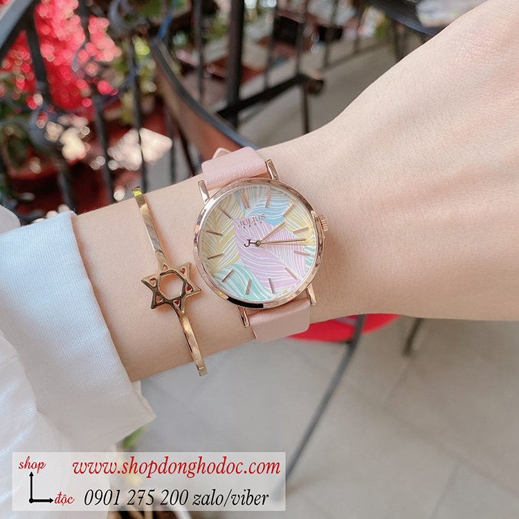Đồng hồ nữ Julius Hàn Quốc JA 1090D dây da mặt tròn hồng pastel nhẹ nhàng ĐHĐ31903