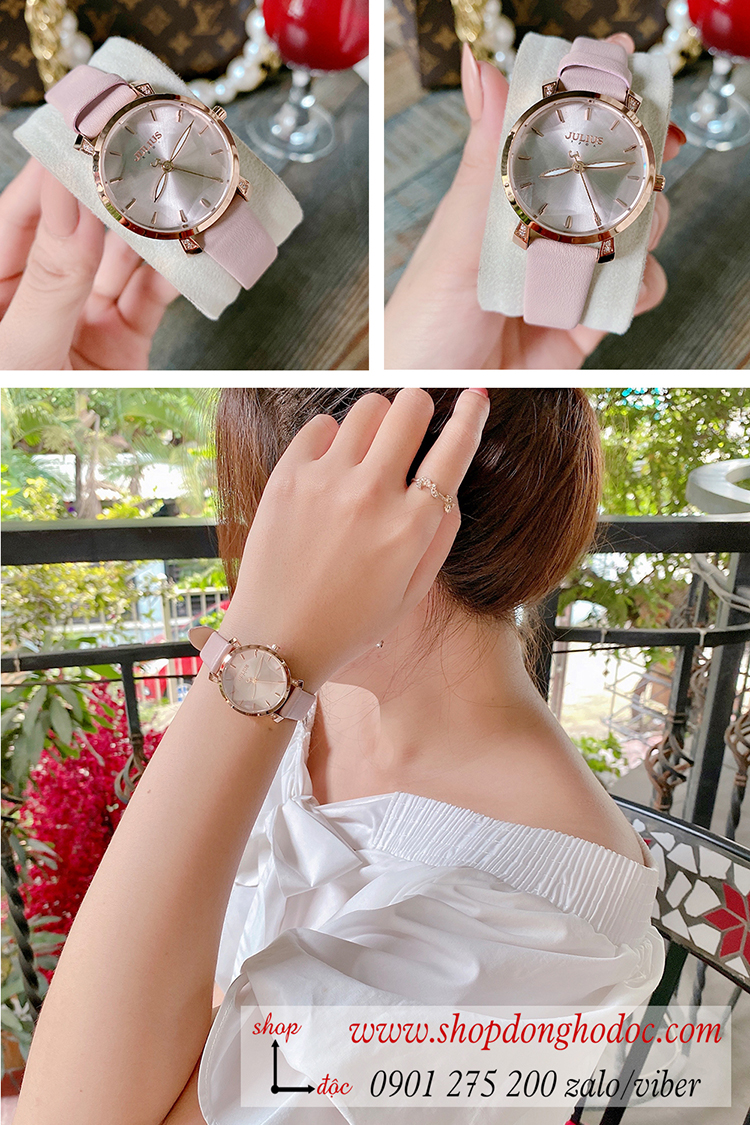 Đồng hồ nữ Hàn Quốc Julius JA 1158B dây da mặt tròn màu kem thời thượng ĐHĐ34103