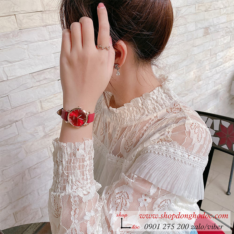 Đồng hồ nữ Hàn Quốc Julius JA 1158D dây da mặt tròn đỏ quyến rũ ĐHĐ34104