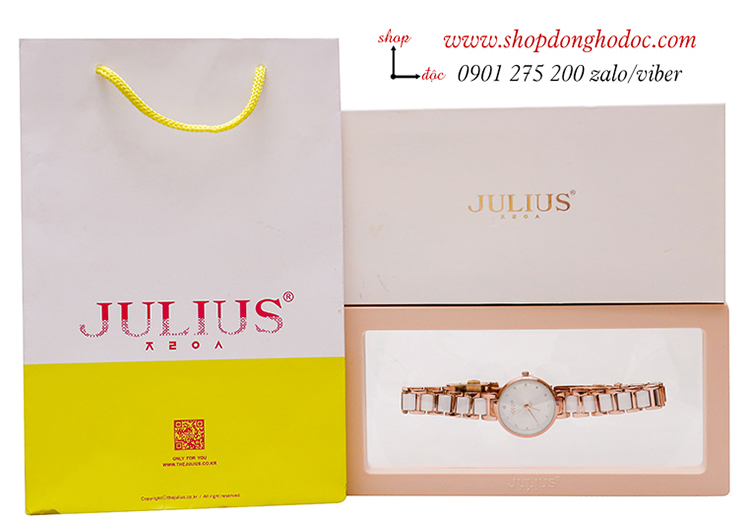 Đồng hồ nữ Caremic Hàn Quốc Julius JA 1209A dây kim loại mặt tròn trắng sang chảnh ĐHĐ33401