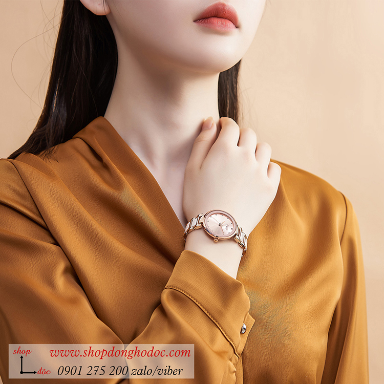 Đồng hồ nữ Caremic Hàn Quốc Julius JA 1209B dây kim loại mặt tròn hồng nhẹ nhàng ĐHĐ33403