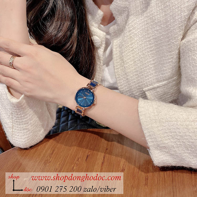 Đồng hồ nữ Caremic Hàn Quốc Julius JA 1209C dây kim loại mặt tròn xanh sành điệu ĐHĐ33402